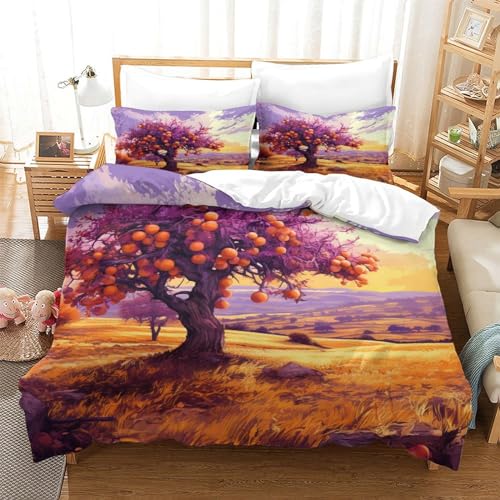 Housse de couette microfibre Pommier 3D | Parure chic botanique King - 3