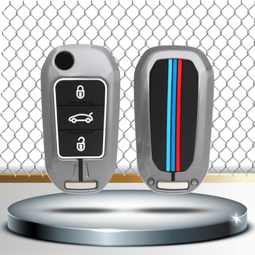 Image of Keycept Metal Key Cover Compatible for Citroen C3, Basalt, Aircross 3 Button flip Key (Long Keychain)