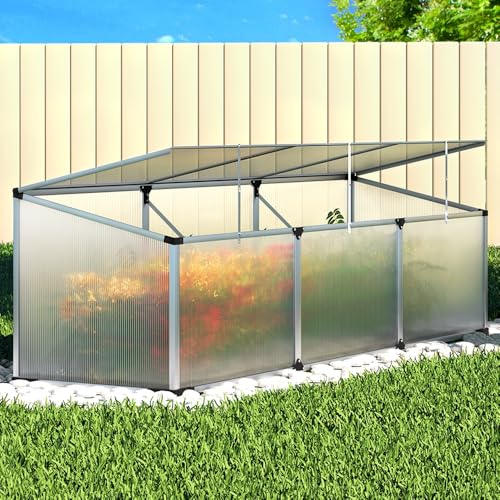 Green Fingers Mini Greenhouse, 180 x 50 x 50cm Polycarbonate Green House Garden Shed with Roof Vents, UV-Resistant PC Panels & 3 Plastic Holders for Grow Tent Gardening Supplies