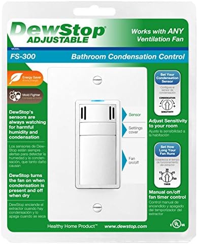 DewStop FS-300-W1 Adjustable Bathroom Fan Humidity Control Switch with Adjustable Timer (White)