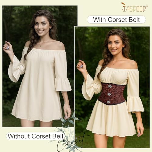 JASGOOD Women’s Black Brown Underbust Corset Belt – Lace-Up Boned Waist Corset Fashion Bustier for Halloween2