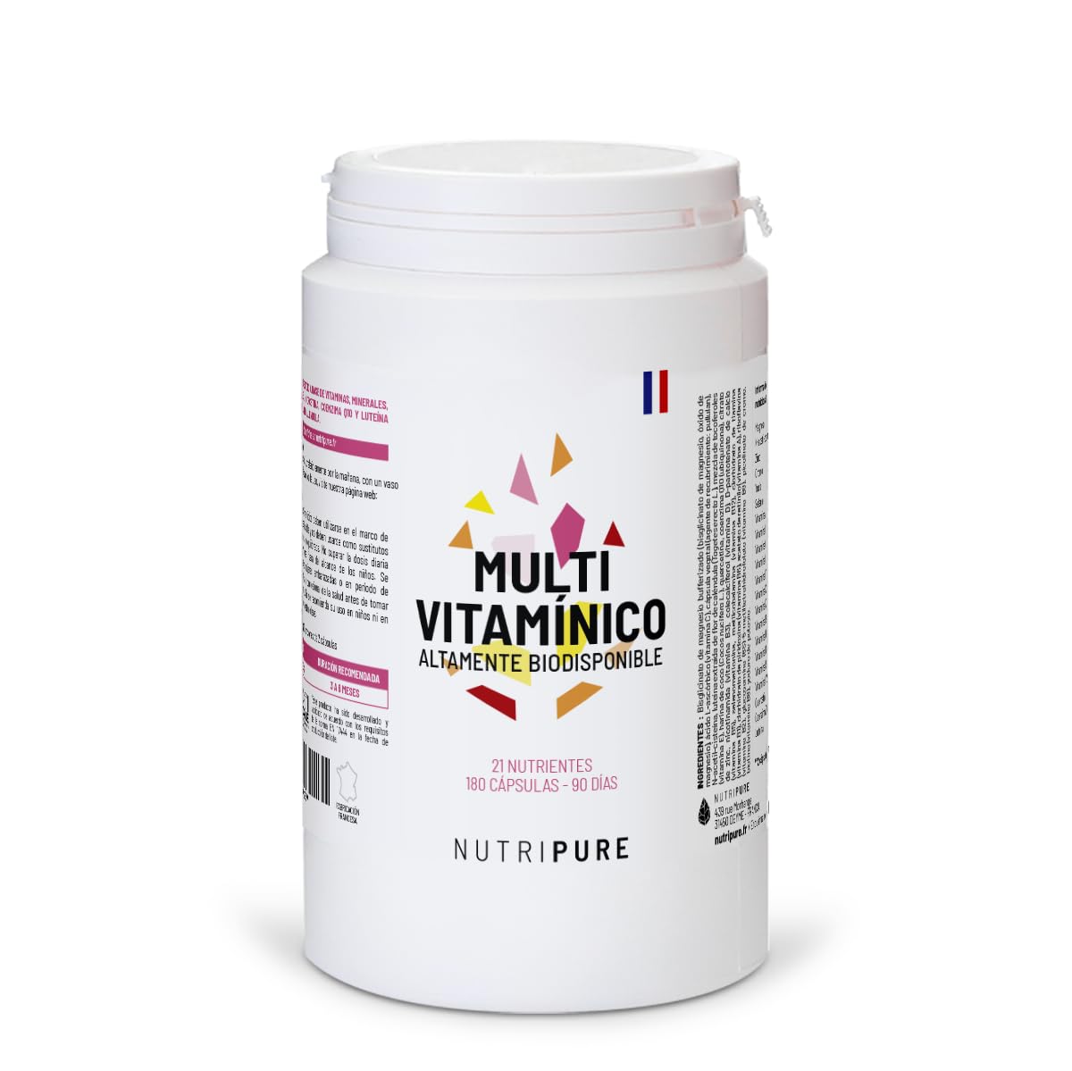 Nutripure | Multivitaminas y Minerales 21 Nutrientes | Suplemento Alimenticio | Magnesio, Vitamina B12, Vitamina D, Zinc | Antioxidante, Cognitivo, Visión | 180 Cápsulas | 3 Mes | Fabricado en Francia