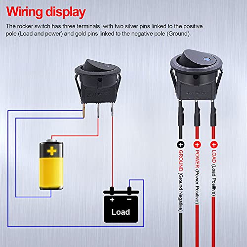 Twidec/8Pcs Spst Round Dot Lighted Rocker Switch Toggle Control For Car Or Boat 20A 12V Dc On/Off 4 Colors Led Light With Pre-Soldered Wires Kcd2-102N-4C-X #TOP2