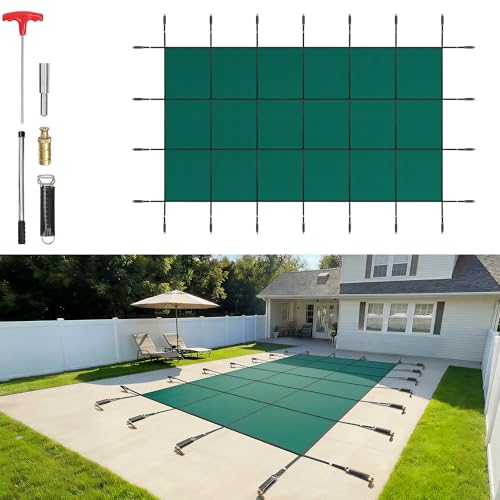 VEVOR Inground Pool Safety Cover 16' x 30' Rectangle, Safety Pool Covers Green Mesh, 15-Year...