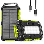 WOWMVP Solar Power Bank 10000mAh, PD15W USB C Portable Solar Charger Fast Charging External Battery Pack with 3 Outputs 2 Inputs and LED Light for Outdoor Phone Tablets and More