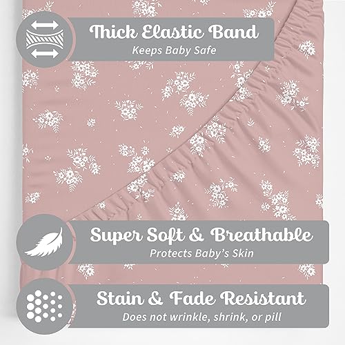 Image of 2-Set Pack N Play Sheets for Standard Pack and Plays and Mini Crib Sheet (Antique Rose) - Sheets Fitted Ultra-Soft Cotton Blend, Beautiful Antique Rose Pattern, Safe and Snug for Baby