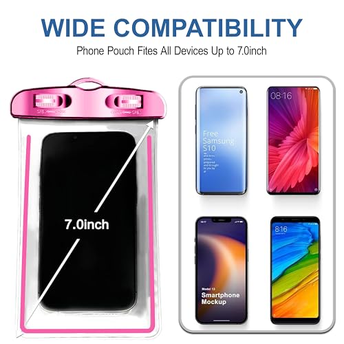 Image of CEDO Waterproof Mobile Pouch Universal Cover Case for All Mobiles, Cellphone Dry Bag Compatible for iPhone, Samsung, OnePlus, Realme, Redmi, Oppo, VIVO, All Smartphones Up to 7.2 inches (Pink)