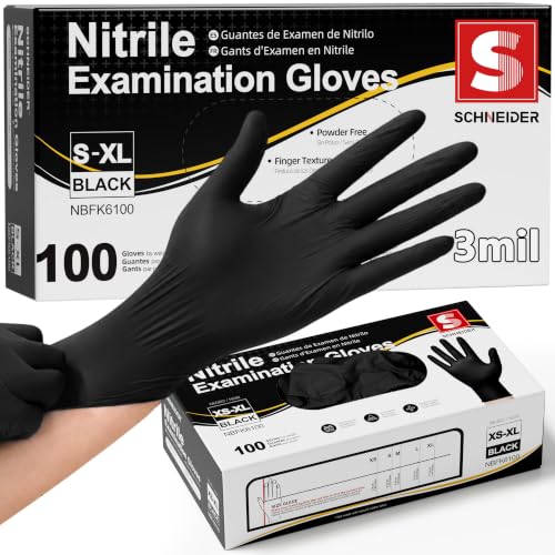 Schneider Medical Nitrile Exam Gloves, Black Latex Free Powder Free Disposable Gloves for Medical,...