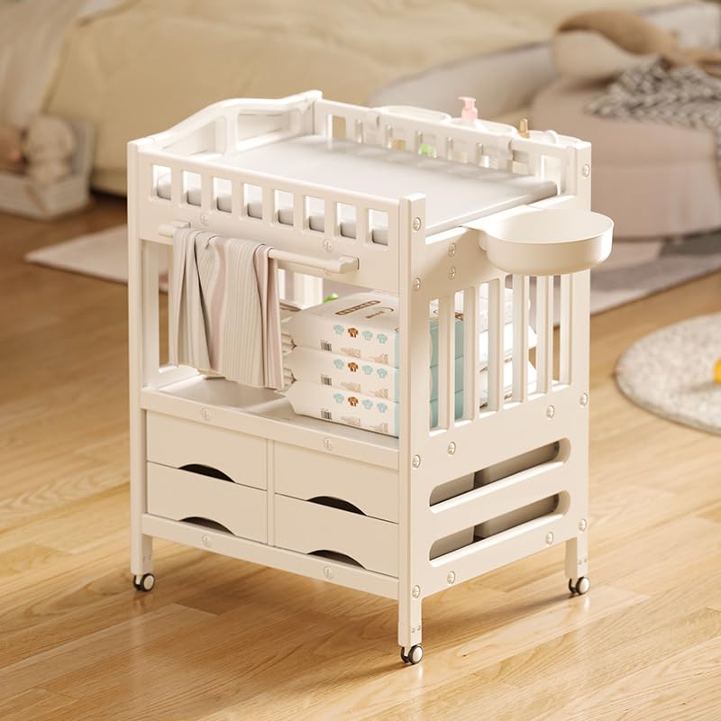 BabyLiv 8-in-1 Deluxe Diaper Changing Table - Multi-Function Foldable Baby Station with 8 Storage Compartments, Waterproof Pad & Wheels - ISO 9001:2015 & CE Certified Nursery Organizer Grey-image-1