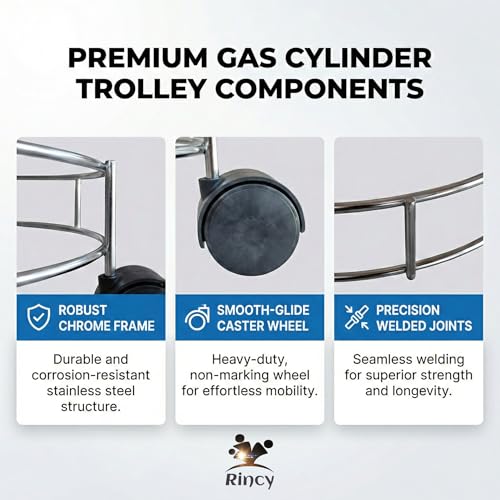 Image of Rincy Stainless Steel LPG Gas Cylinder Trolley with Heavy 4-Wheel Support - Cylinder Stand for Kitchen (Steel-2 Pcs)