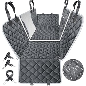 URPOWER 6-in-1 Dog Car Seat Cover for Back Seat, 40/60 Split, Waterproof Dog Car Hammock with Mesh Window & Side Flap, Pet Backseat Protector for Car, SUV, Truck