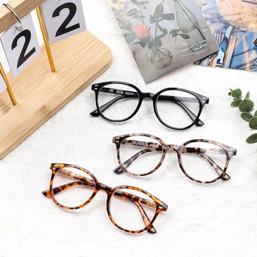 Image of SIGVAN 3 Pack Reading Glasses Spring Hinge Stylish Readers Black /Tortoise for Men and Women