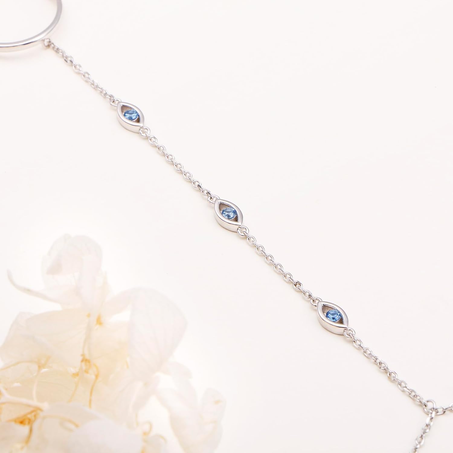 Alphm S925 Sterling Silver Finger Ring Bracelet Hand Harness Adjustable Chain Set for Women - Image 5