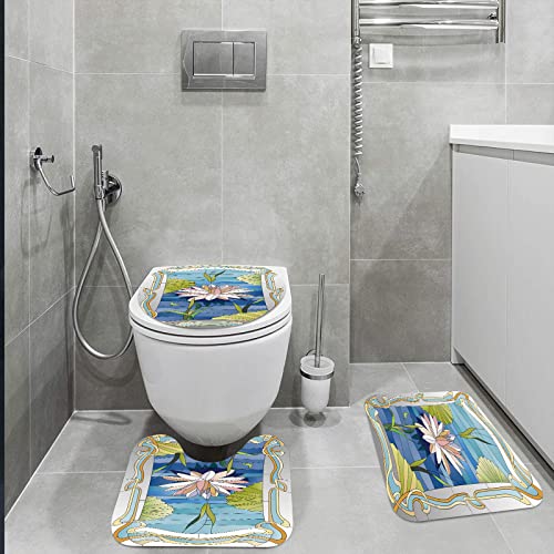 Badteppich-Set 3-teilige, rutschfeste,Jugendstil, Lotus auf dem stilisierten klassischen Architekturmuster der Wasser… – Bild 3