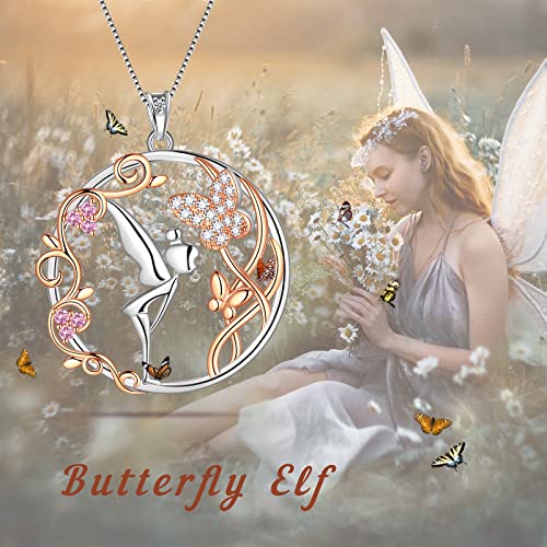 Aurora Tears Fairy Necklace for Teen Women- 925 Sterling Silver Angel Butterfly Vine Leaves Rose Gold Pendant Necklace Pink Crystal Jewelry for Women Christmas Birthday Valentine's Day Gift3
