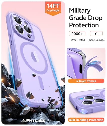 Image of FNTCASE for iPhone 15 Pro Max Case: [Compatible with Magsafe] Translucent Matte Cases with [Full Camera Protection] [Screen Protector] Military Grade Shockproof Protective Phone Cover - Light Purple