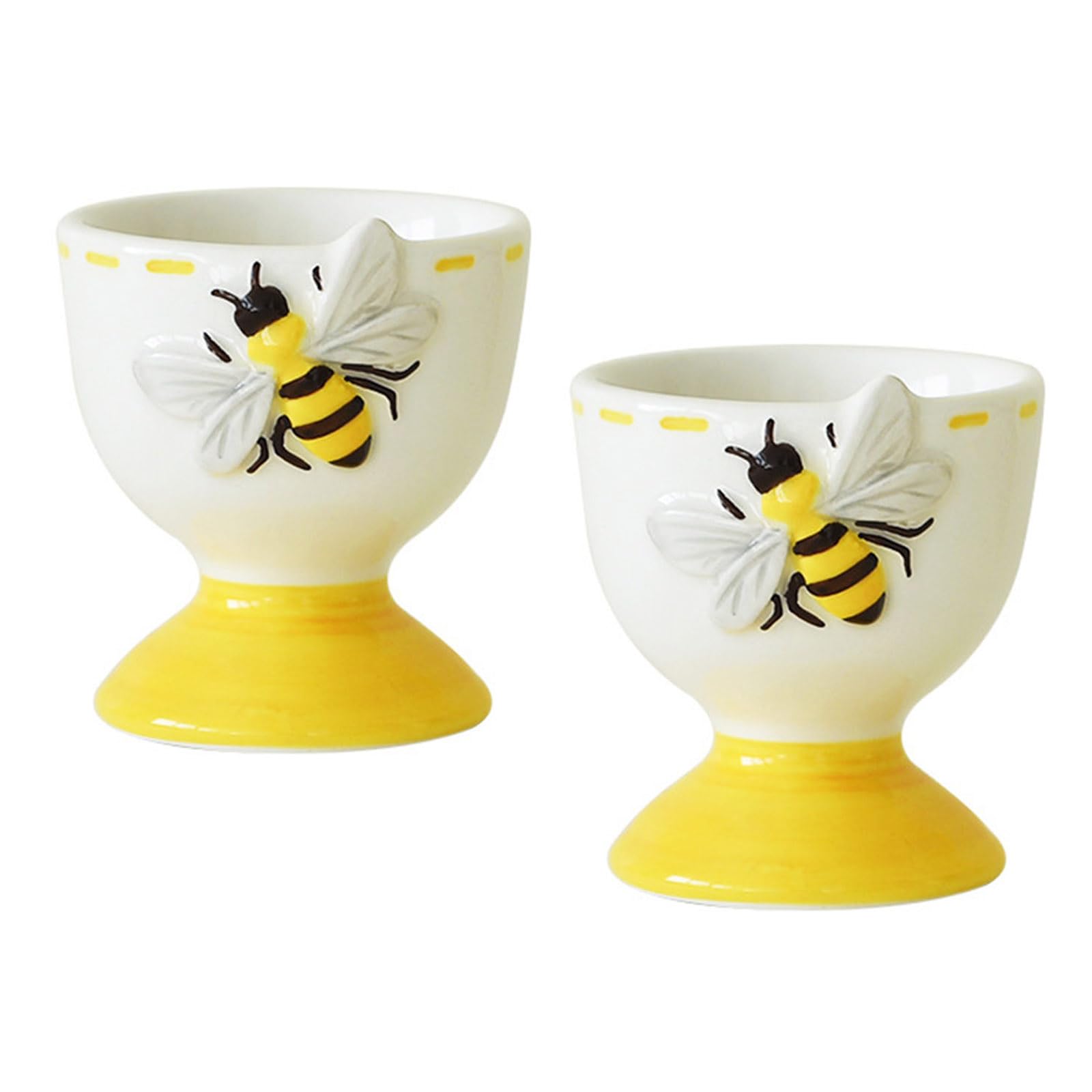 FACAILUO 2Pcs Creative Bees Design Ceramic Eggs Cup Multifunctional Spring Home Decors Breakfast Tableware Accessories