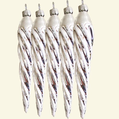 Lauschaer Glaskunst-Christbaumkugel Eiszapfen 12 cm - 4 Stück Silber...
