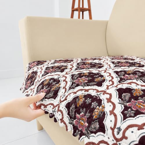 Image of Homerz Premium Printed Quilted Velvet Sofa Slip Cover Protector, Sofa Mat, Exact Size, Antislip Cover (Botanica, 2 Seater, Half)