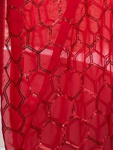 Image of Satrani Women's Georgette Sequence Work Saree with Unstitched Blouse Piece