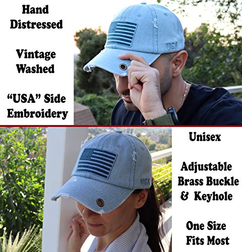 Image of Antourage American Flag Unisex Baseball Hat for Men and Women | USA Flag Mesh Snapback Flat Visor Cap + 2 Patriotic Patches