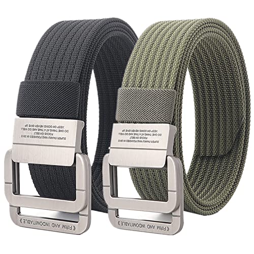 Belts for Men, Nylon Adjustable Military Tactical Belt with Double D Ring Buckle, 2 Pack