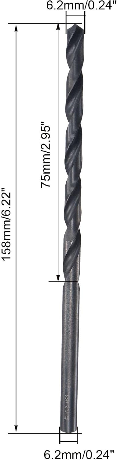 sourcing map High Speed Steel Lengthen Straight Shank Twist Drill Bit Fully Ground Black Oxide 6.2mm Drill Diameter 158mm Total Length 75mm Drill Bit Length 2 Pcs - Image 3