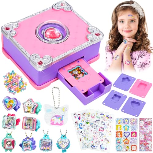 Ulikey Juego de Manualidades para Niñas 5 6 7 8 9 10 Años, Regalos Creativos Juego de Joyas para Hacer tú Mismo, Anillos, Colgantes, Kit para Manualidades DIY Regalos Cumpleaños Juguetes para Niñas