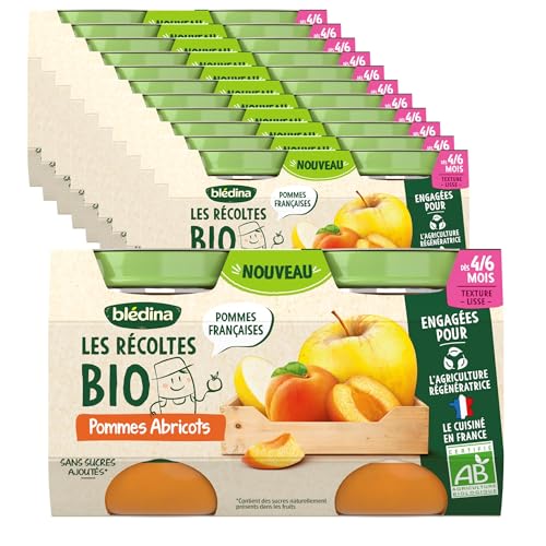 Blédina Les Récoltes Bio Pommes Abricots diversifier l'alimentation de bébé dès 4 mois