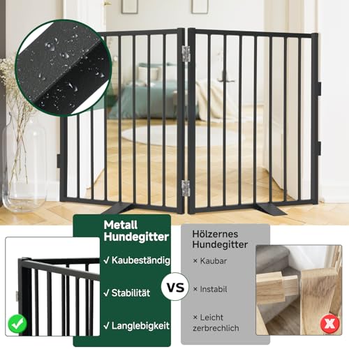 Snagle Paw Vollmetall Freistehend Absperrgitter,für den Innenbereich Hundegitter mit Bodenschonenden Stützfüßen,Treppengitter für Hund 102x61cm(BxH) Faltbares Schutzgitter für Treppen,Flure und Türen