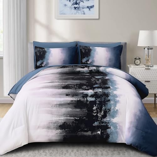 Parure de lit bohème 7 pièces Queen Size avec couette et draps dégradé bleu