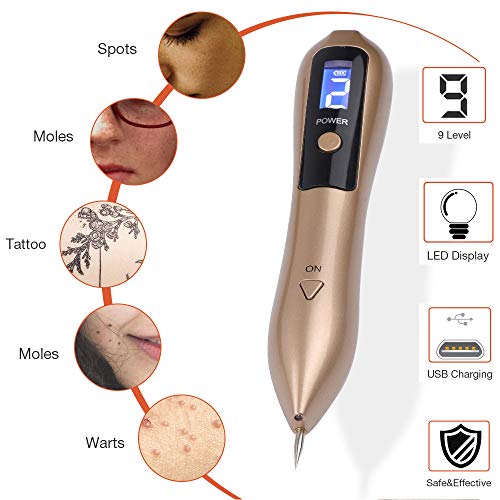 Preisvergleich Produktbild Muttermal Entfernen - Leestar Maulwurf Entfernen Professioneller Schönheits-Stift, mit 9 Stärke Stufen für Gesicht und Körper, Entfernung Warzen, Nävus, Muttermal, mit LCD-Bildschirm, USB Aufladbar