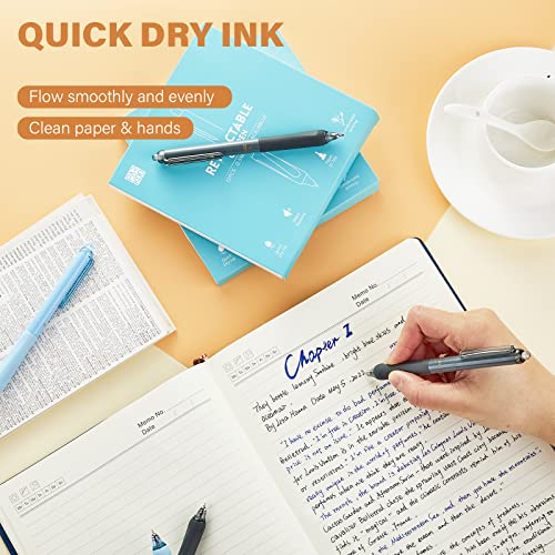 Image of ParKoo Gel Pens Quick Dry Ink Fine Point 0.5mm, Retractable Rolling Ball Blue Ink Pen, Click Silent Pens Set for Journaling Notetaking Drawing Sketching Smooth Writing Non Bleed 12pcs