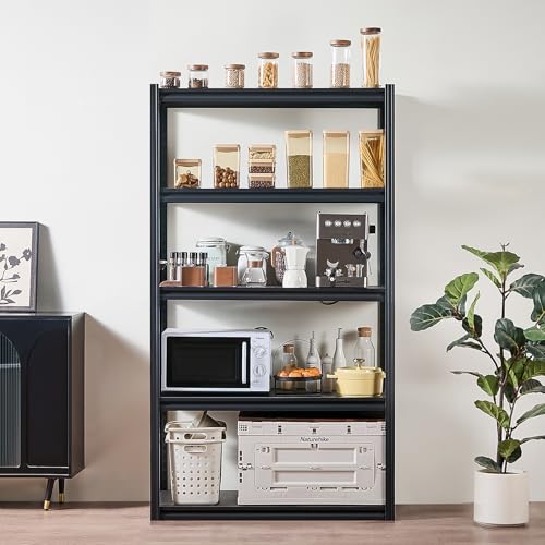Image of VEVOR Storage Shelves, 2000 lbs, 5 Tier Garage Storage Shelving, 18 inch D x 40 inch W x 72 inch H Adjustable Metal Shelves for Garage Shelves Utility Rack Shelf, Ideal for Kitchen, Warehouse, Basement, Black