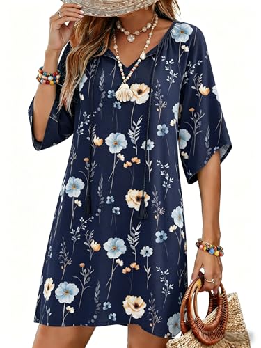 Image of Zeagoo Womens Summer Dress Casual Ruffle Tiered Floral Square Neck Sundresses Beach Boho Mini A-line Dress 2026 with Pockets