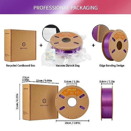 Image of ERYONE Silk Dual Color PLA Filament 3D Printer 1.75mm + /- 0.03mm, Bicolor Filament Two Tone PLA 1KG(2.2lbs) Cardboard Spool, Orange Red&Purple