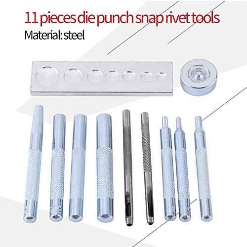 11Pcs Snap Setting Tool Set, Leather Die Punch Hollow Eyelet Hole Hand Snap Installation Kit with Base for Punch Hole and Install Rivet Button