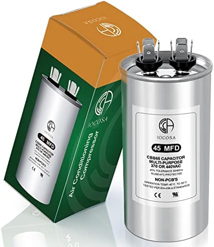 45μf ±5% 45 MFD 370/440 VAC 50/60Hz CBB65 Dual Run Start Round Capacitor for Condenser Straight Cool, AC Unit Fan Motor Start, Heat Pump, Air Conditioner, Pool Pump