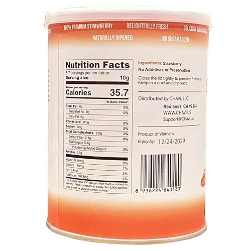 Image of CHAVI Freeze-Dried Strawberry - Pack of 2 x 2 oz - Healthy 1 Ingredient Superfood - No Added Sugars or Preservatives - Non-GMO, Vegan, Gluten-Free | Long Shelf Life | 2 Cans