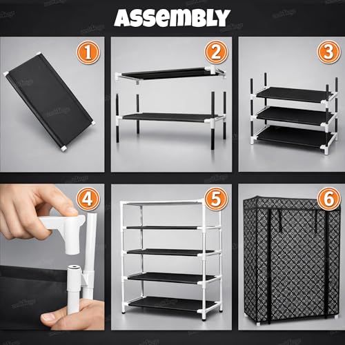 Image of Zest 4 Toyz 4 Shelf Shoe Rack for Home with Zip Door Cover & Side Pockets Shoe Stand Multipurpose Storage Rack for Footwear Toys Clothes with Dustproof Cover (Black)