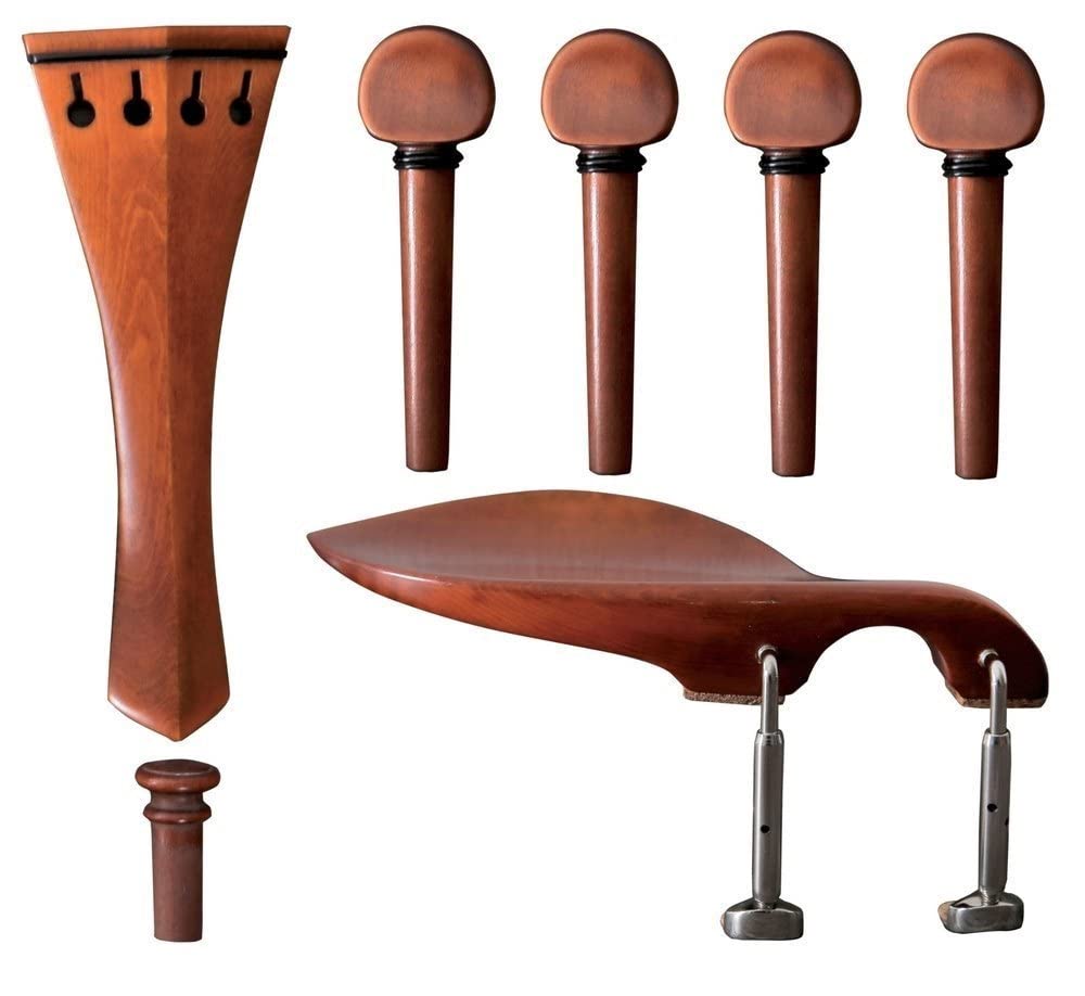 GEWA Garniture pour violon, set d'accessoires, set de pièces de rechange, cordier, mentonnière, bouton d'extrémité, 4 chevilles, buis, modèle mentonnière Guarneri, 4/4