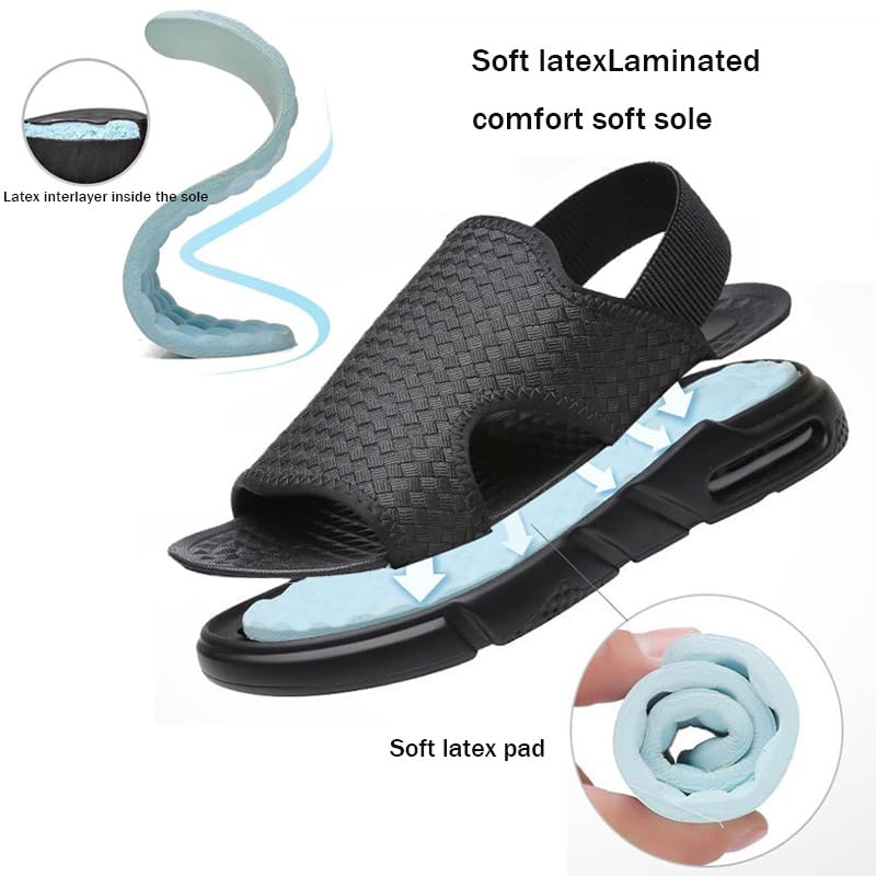 Soft Sole Black Woven Summer Sandals for Men's Open Toe Breathable Outtdoor Anti-Slip Beach Casual Height Increasing Sandalias Shoes4