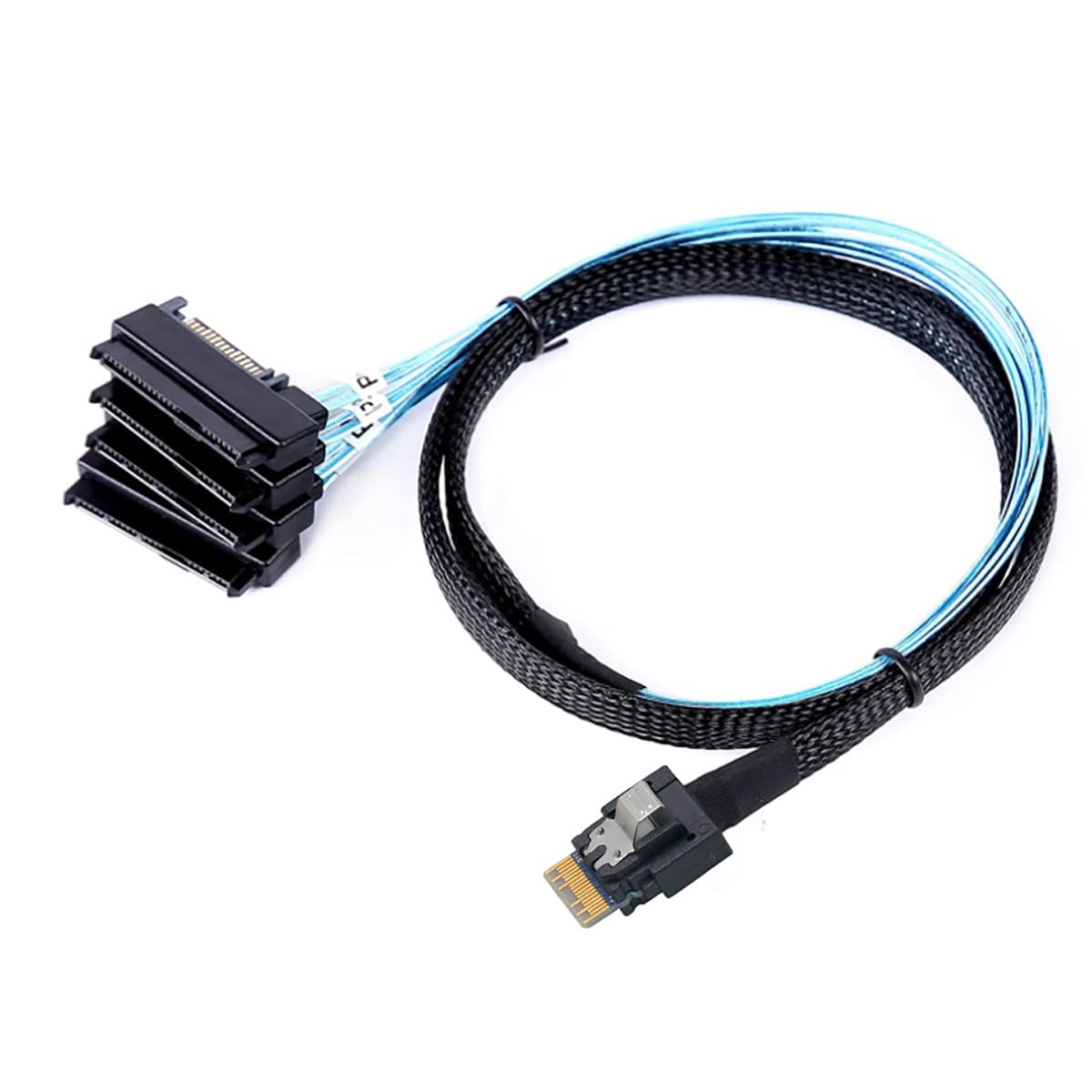 Câble PCIe Slimline SAS 4.0 38 broches SFF-8654 4i vers SAS SFF-8482 2 en 1 avec alimentation SATA, faisceau de fils de cuivre haute vitesse 30 AWG 24 G (1 m)