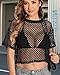 Women's Mesh Top Fishnet T Shirts Sheer Loose Short Sleeve See Through Crop Tops(Black,M)