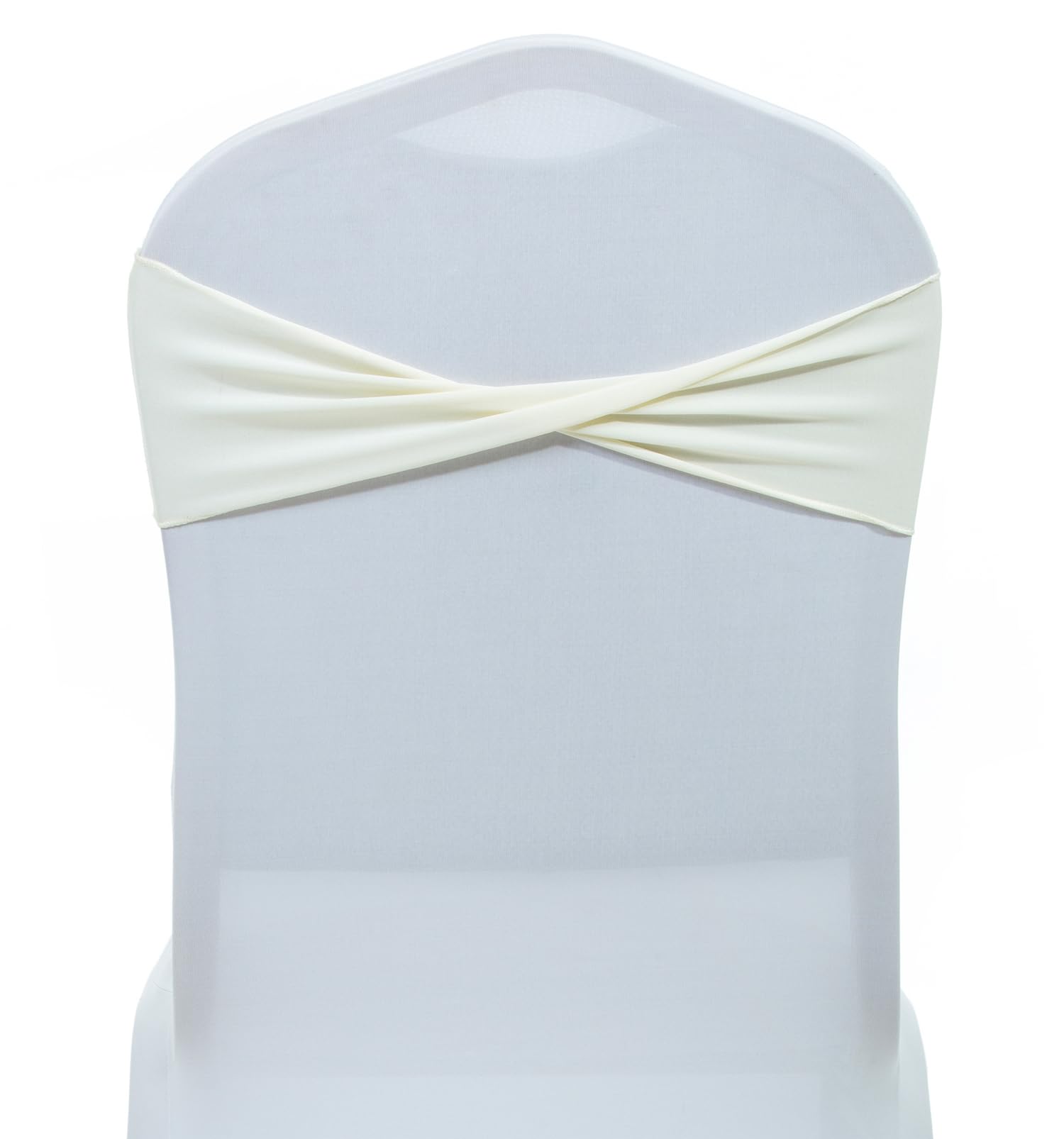 MDS Pack of 50 Spandex Chair Sashes Bows Elastic Stretch Dining Chair Bands Ties Without Slider Buckle Universal fits for Wedding Baby Shower Birthday Party Banquet Event Decoration - Ivory