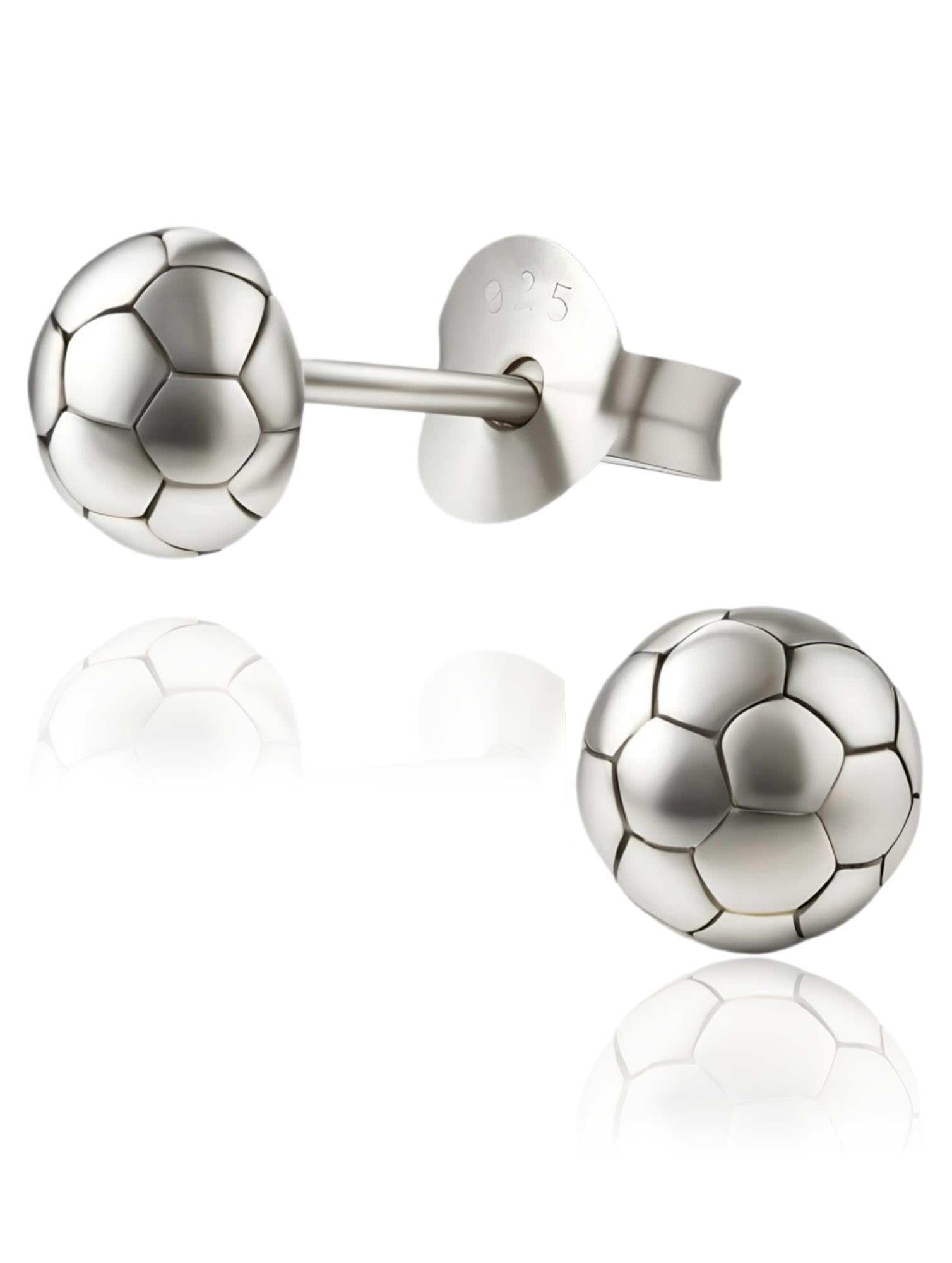Football/Soccer Stud Earrings/Pair of Ear Studs for Children Kids Boys Girls Teenagers Women - 925 Sterling Silver - Ideal Small Children's Earrings - 5MM 7.5MM