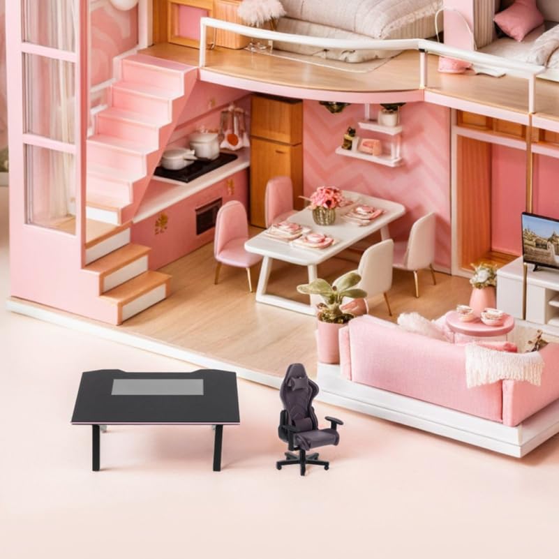 Alipis Miniature Gaming Desk and Chair Set 1 12 Scale Dollhouse Furniture Tiny Computer Chair Decor for Diy Crafts Tabletop Display - Image 3