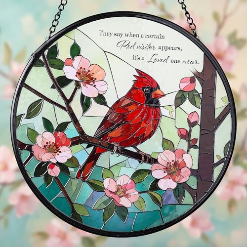 FancyPlus Stained Glass Window Hanging Cardinal and Words Sun Catchers 7.8 in Stained Glass Suncatcher Decor Ideal Gifts for Mothers Day Wife Friends Family Art Lovers Birds Lovers