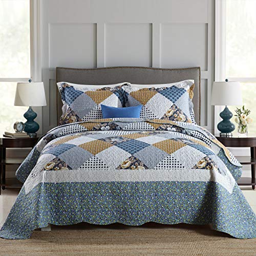 Travan 3-Piece King Bedspread Quilt Set - Patchwork Floral Reversible
