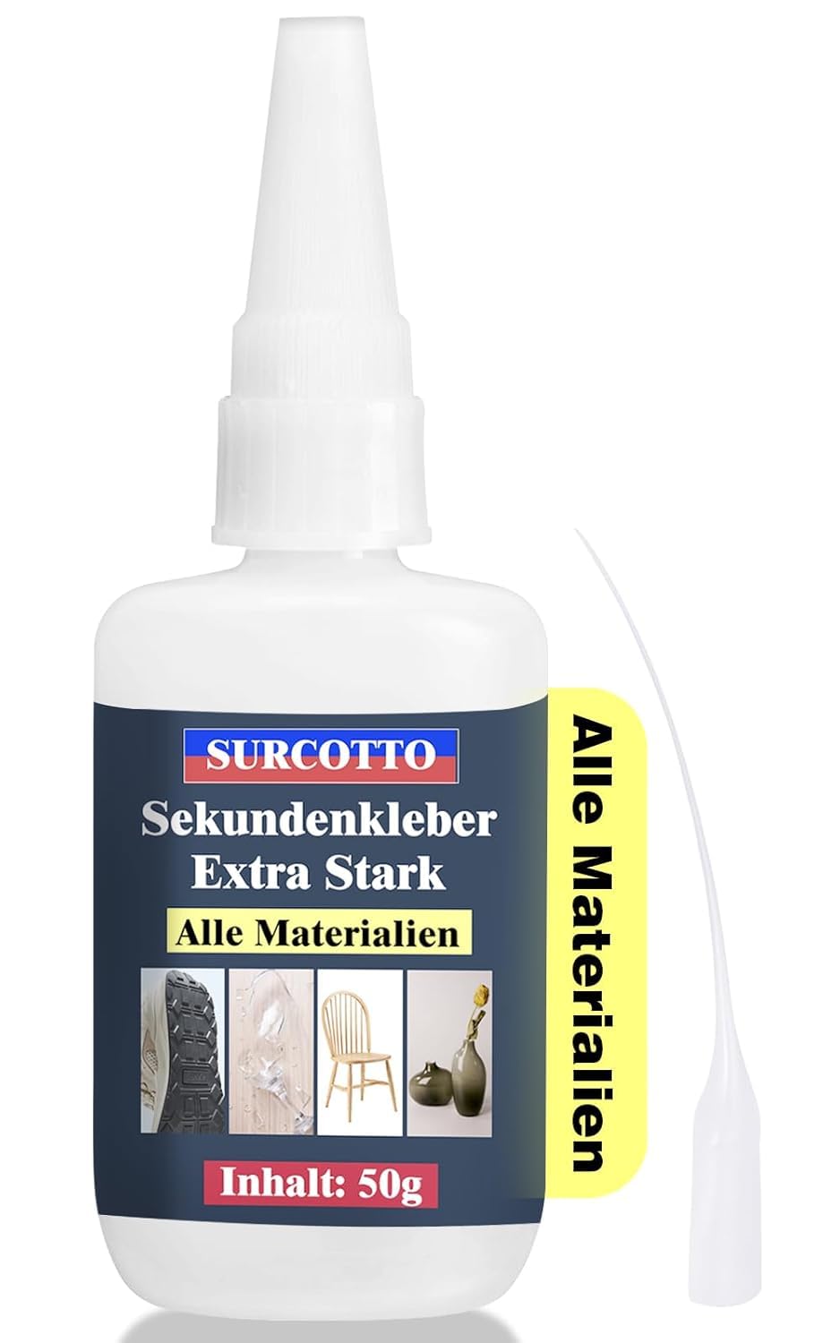 Sekundenkleber 50g, Sekundenkleber extra stark, Superkleber extra stark für alles, Kunststoffkleber, Schuhkleber- Verwendbar von Plastik, kraft, Glas, Holz, Stein, Metall uvm. - Anti-Trocknungsspitze